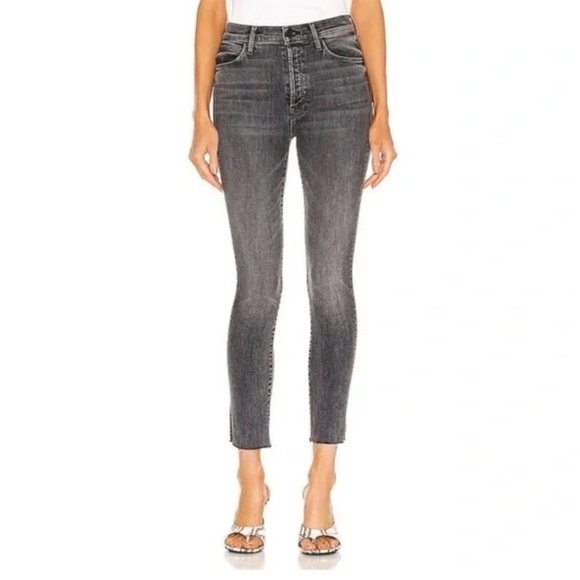 MOTHER Denim - MOTHER The Stunner Ankle Fray Jeans Friday The 13th Black Grey Denim Women’s 27